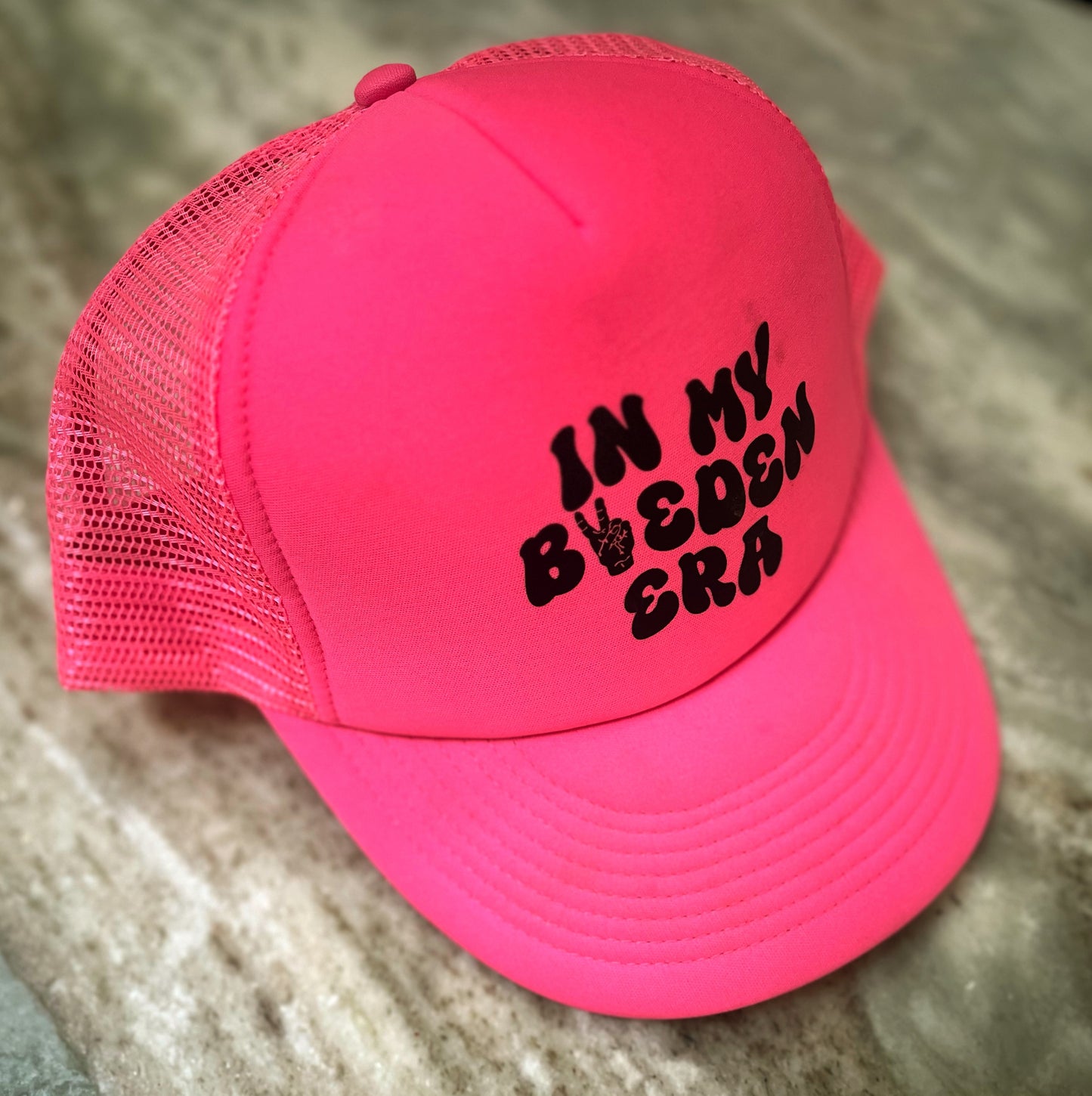 Neon pink hat “In My Byeden Era”