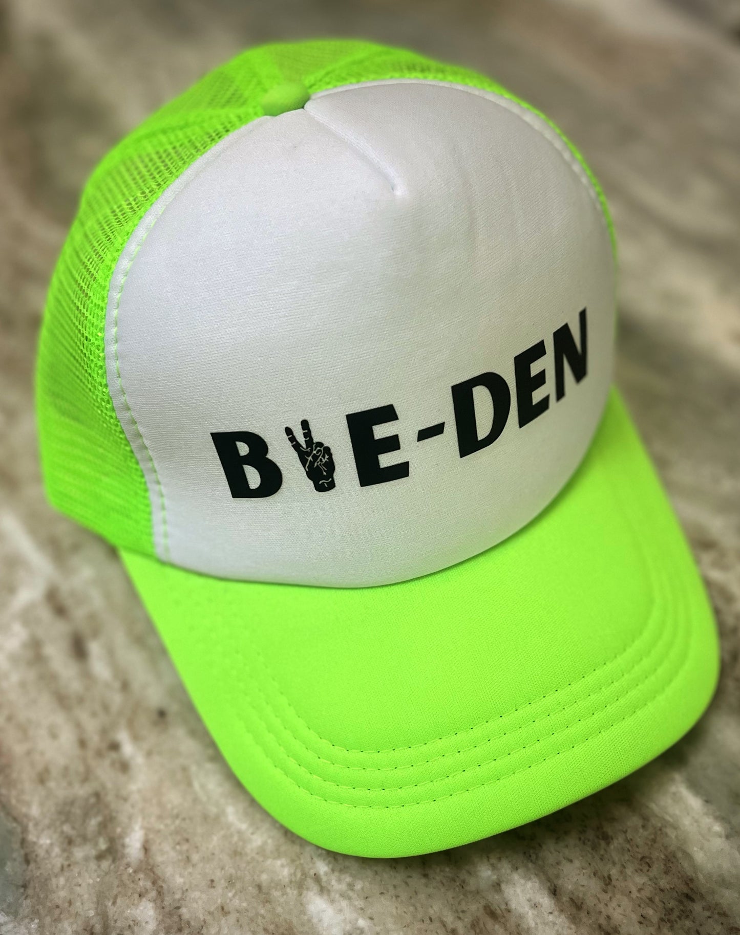 Neon green “BYEDEN” trucker hat