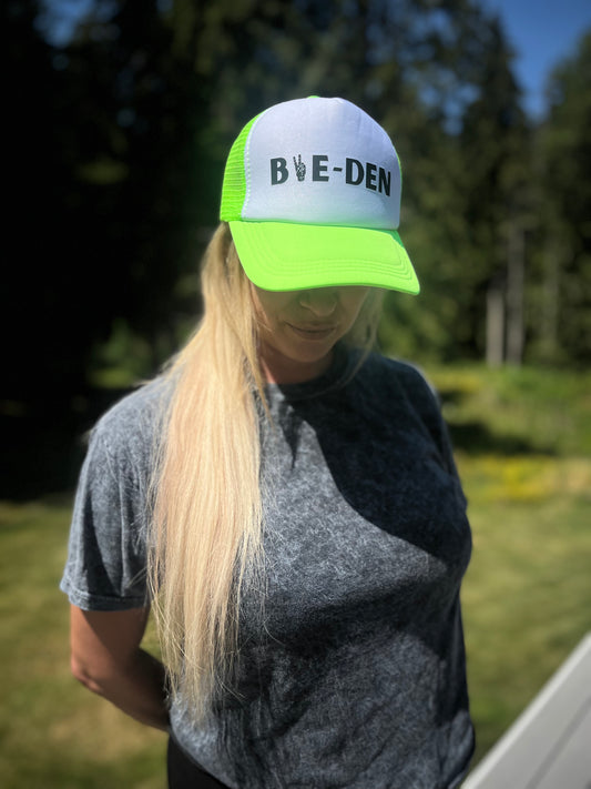 Neon green “BYEDEN” trucker hat